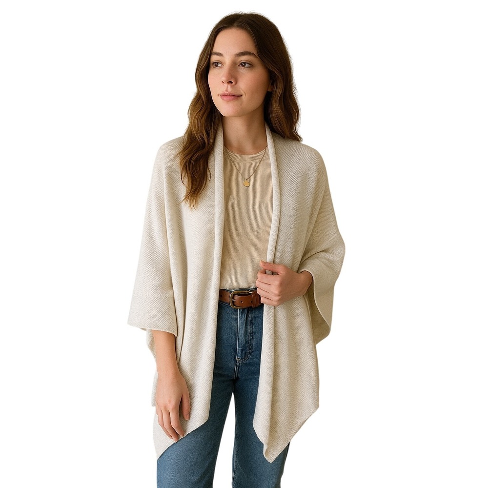 WOODEN SHIPS Cream Cotton Knit Open‎ Cardigan Sweater Boho Cozy Minimalist S/M